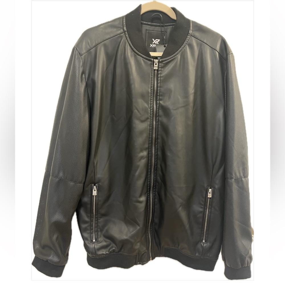 NEW XRAY Men's Classic Black Faux Leather Bomber Jacket